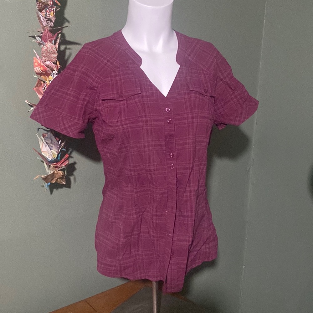 REI Maroon Travel Short-Sleeve Button-Down Shirt